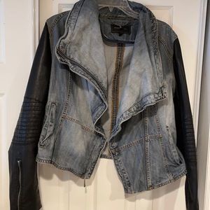 BCBG MaxAzria Denim Jacket with Leather Sleeves